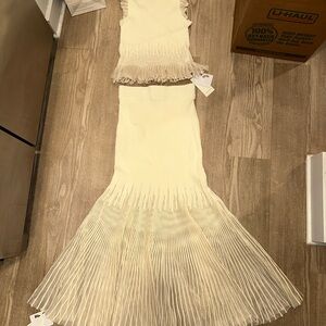 Commense Cream Fringe Two-Piece Dress